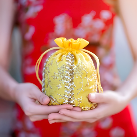 Elegant Handmade Yellow Cotton Potli Bag with Beadwork
